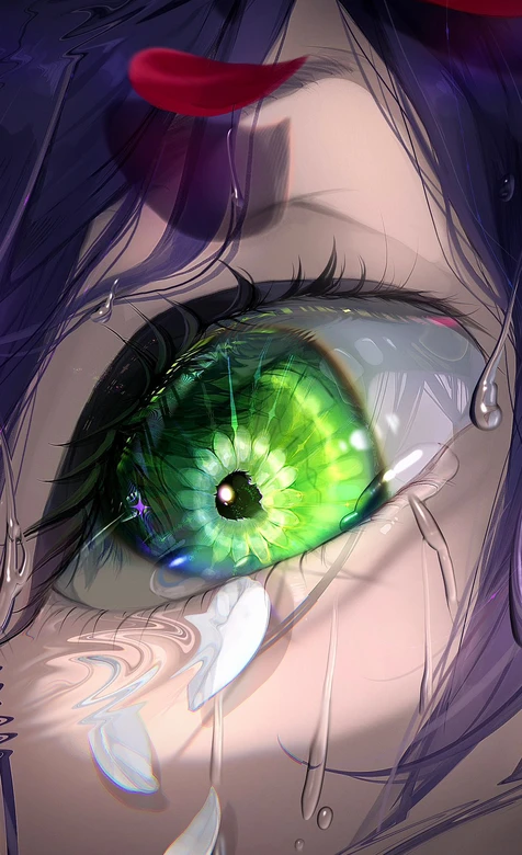 二次元唯美眼眸·翠绿瞳孔落泪 紫发 梦幻插画 高质感手机壁纸 – 高清 桌面壁纸 开放版权素材 免费下载 手机电脑通