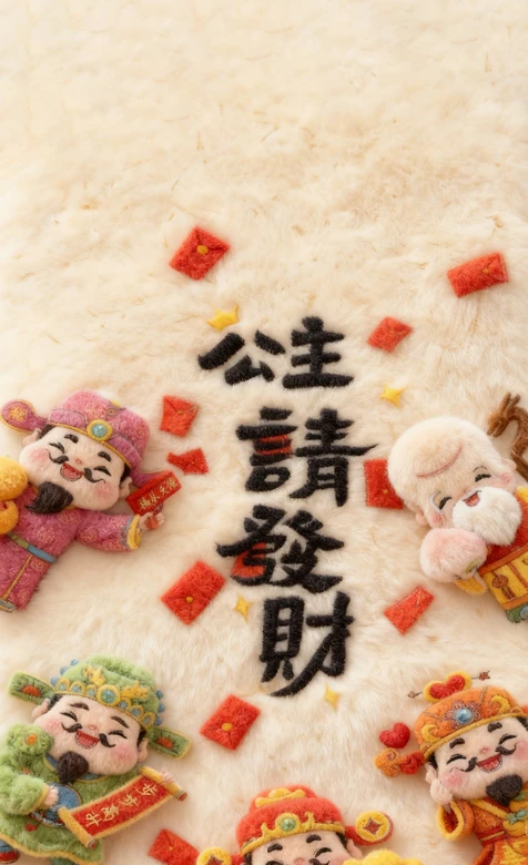 国风毛绒财神寿星·公主请发财 新年手机壁纸 – 高清 桌面壁纸 开放版权素材 免费下载 手机电脑通用背景图-iPhone17-1