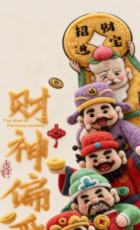 国风毛绒卡通财神寿星 招财进宝新春手机壁纸 – 高清 桌面壁纸 开放版权素材 免费下载 手机电脑通用背景图-iPhone17-1