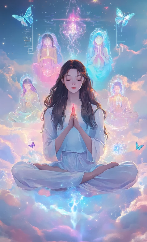 冥想女子·梦幻灵性光影环绕 灵性疗愈风手机壁纸 – 高清 桌面壁纸 开放版权素材 免费下载 手机电脑通用背景图