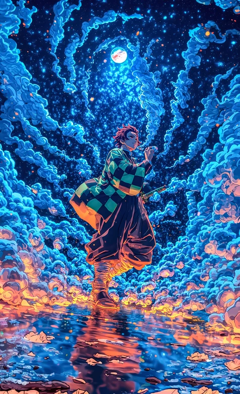 灶门炭治郎·和服佩刀 二次元梦幻星云风 鬼灭之刃高燃壁纸 – 高清 桌面壁纸 开放版权素材 免费下载 手机电脑通用背