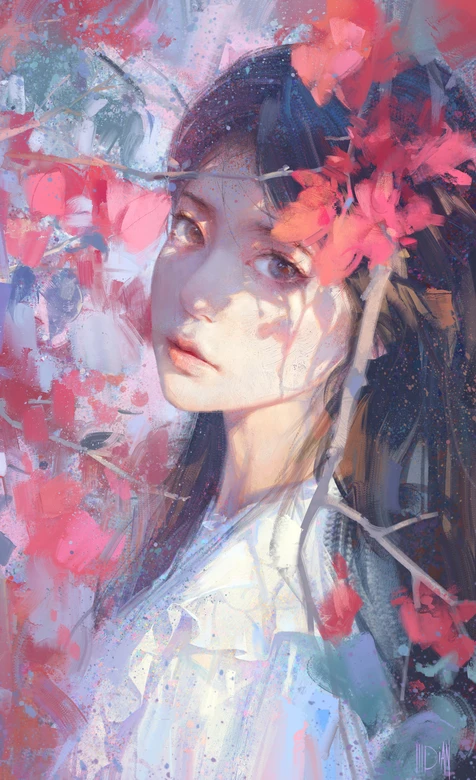 花海少女·唯美写实风原创插画 梦幻光影手机壁纸精选 – 高清 桌面壁纸 开放版权素材 免费下载 手机电脑通用背景图
