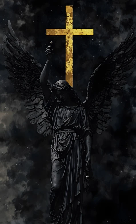 暗黑天使雕像·金色十字架·AFERA XV 暗黑神秘手机壁纸 – 高清 桌面壁纸 开放版权素材 免费下载 手机电脑通-iPhone17-1