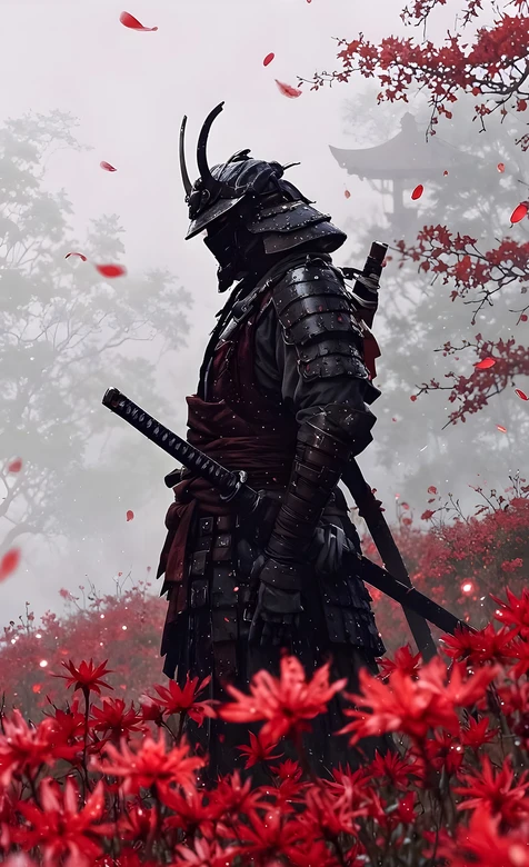 暗黑甲胄武士·红枫花海迷雾意境手机壁纸 – 高清 桌面壁纸 开放版权素材 免费下载 手机电脑通用背景图