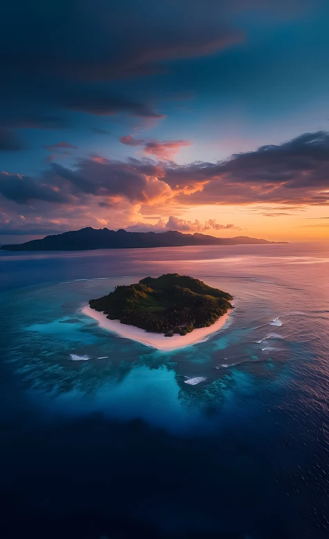 热带海岛日落晚霞·唯美梦幻 静谧海洋风光壁纸 – 高清 桌面壁纸 开放版权素材 免费下载 手机电脑通用背景图-iPhone17-1