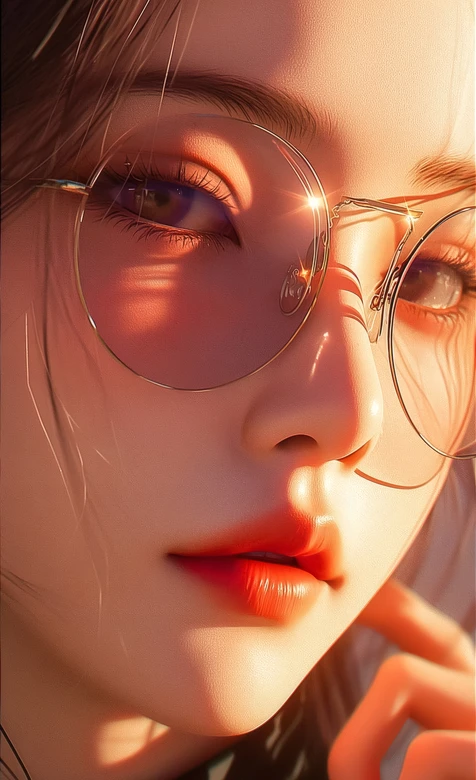 唯美写实戴眼镜少女·原创插画高质感手机壁纸 – 高清 桌面壁纸 开放版权素材 免费下载 手机电脑通用背景图