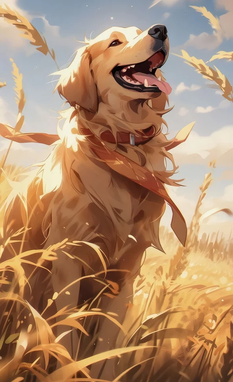 金毛犬·暖系插画风·麦田间治愈系手机壁纸 – 高清 桌面壁纸 开放版权素材 免费下载 手机电脑通用背景图-iPhone17-1