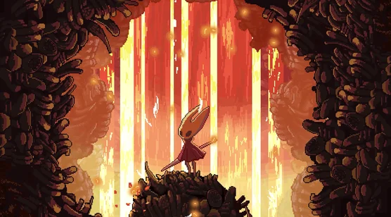 Hornet·持剑而立 像素暗黑风 游戏《空洞骑士：丝之歌》动态电脑壁纸 – 高清 桌面壁纸 开放版权素材 免费下载
