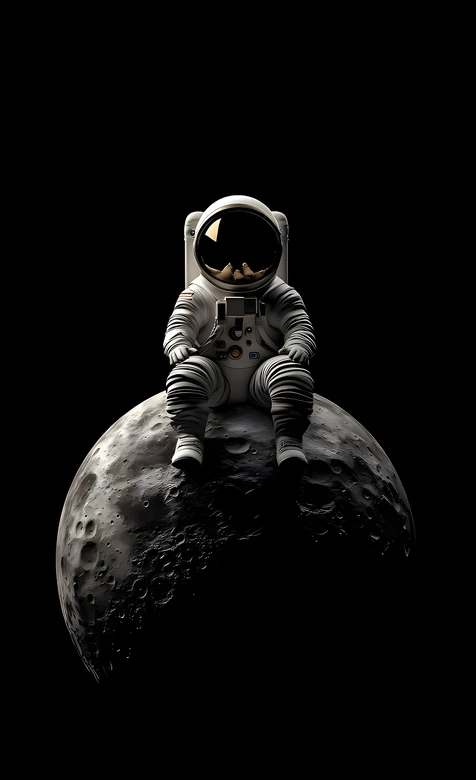 宇航员·月球独坐 暗黑科技风 太空主题手机壁纸 – 高清 桌面壁纸 开放版权素材 免费下载 手机电脑通用背景图