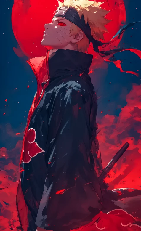 漩涡鸣人·晓袍血月 暗黑热血火影手机壁纸（高人气） – 高清 桌面壁纸 开放版权素材 免费下载 手机电脑通用背景图
