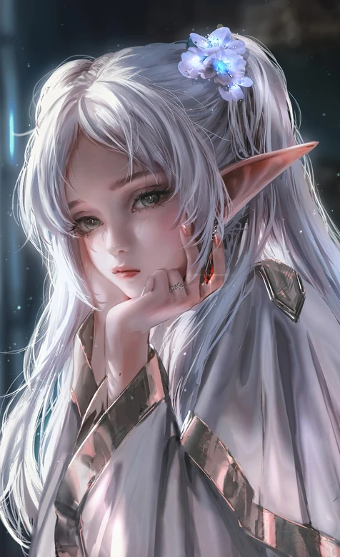 银发精灵少女·唯美写实原创插画 梦幻精灵手机壁纸 – 高清 桌面壁纸 开放版权素材 免费下载 手机电脑通用背景图