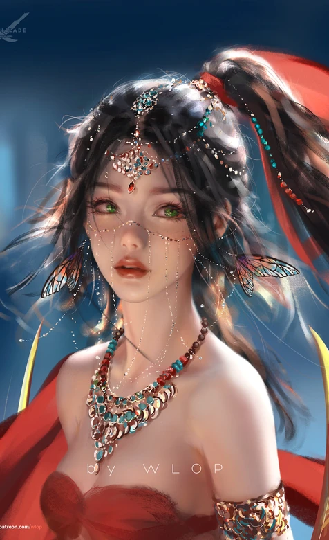 风铃公主·蝶饰红纱 国漫唯美风（鬼刀）古风手机壁纸 – 高清 桌面壁纸 开放版权素材 免费下载 手机电脑通用背景图