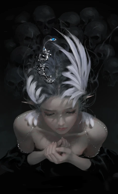暗黑奇幻精灵少女·银发骷髅背景 高人气暗黑风壁纸 – 高清 桌面壁纸 开放版权素材 免费下载 手机电脑通用背景图