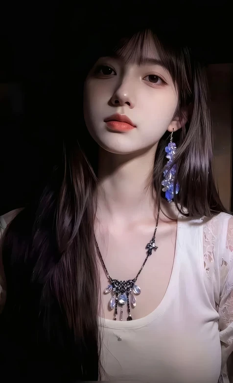 长发少女·唯美写实风 精致耳饰项链 高清竖屏壁纸 – 高清 桌面壁纸 开放版权素材 免费下载 手机电脑通用背景图