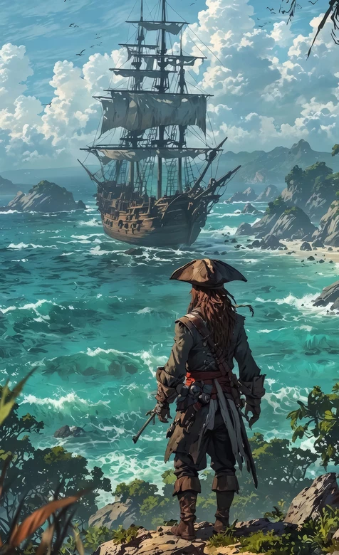 海盗船长·古帆船海岸 写实奇幻风 航海冒险手机壁纸 – 高清 桌面壁纸 开放版权素材 免费下载 手机电脑通用背景图