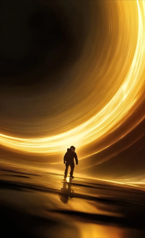 宇航员·黑洞吸积盘科幻写实风 宇宙探索手机壁纸 – 高清 桌面壁纸 开放版权素材 免费下载 手机电脑通用背景图