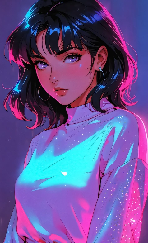 短发少女·赛博朋克霓虹二次元插画 高人气霓虹风手机壁纸 – 高清 桌面壁纸 开放版权素材 免费下载 手机电脑通用背景