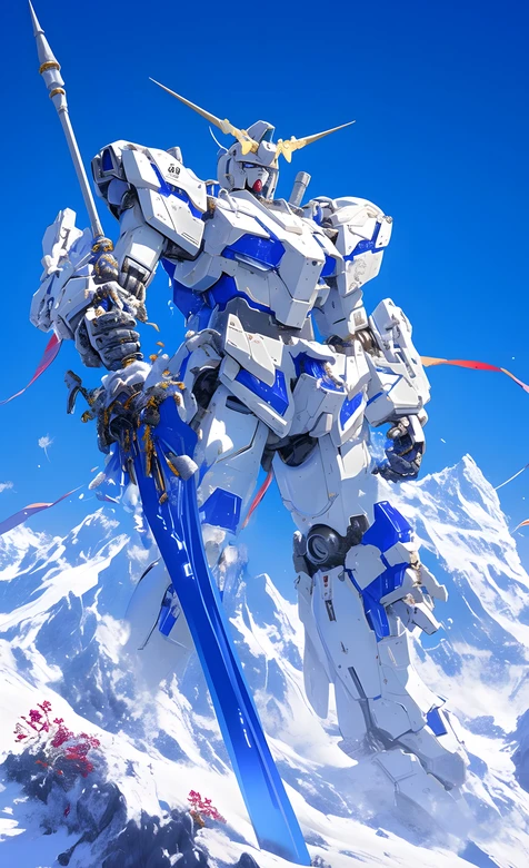 独角兽高达·蓝白机甲 雪山科幻风 机动战士高达 热血手机壁纸 – 高清 桌面壁纸 开放版权素材 免费下载 手机电脑通