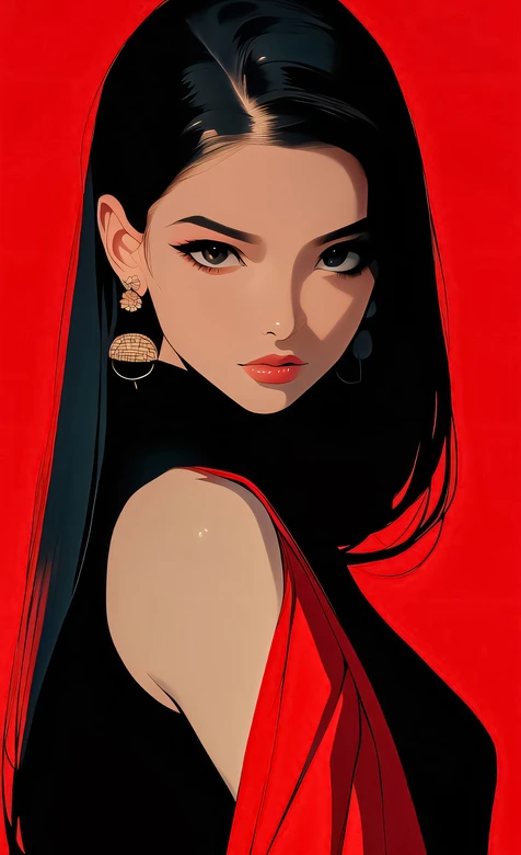 黑长直气质女性·现代艺术风 红黑撞色高级感手机壁纸 – 高清 桌面壁纸 开放版权素材 免费下载 手机电脑通用背景图