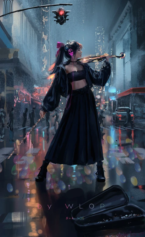 赛博朋克雨夜少女·暗黑风（WLOP绘）赛博朋克手机壁纸 – 高清 桌面壁纸 开放版权素材 免费下载 手机电脑通用背景