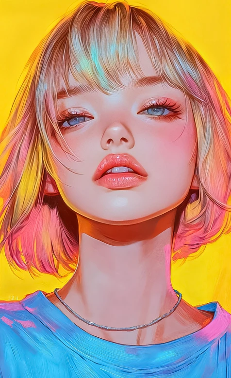 短发少女·霓虹炫彩写实风 高热度手机壁纸参考 – 高清 桌面壁纸 开放版权素材 免费下载 手机电脑通用背景图