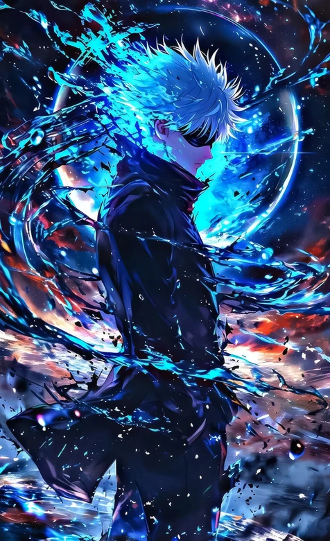 五条悟·蓝焰能量炸裂 炫彩科幻风 咒术回战动漫高燃壁纸 – 高清 桌面壁纸 开放版权素材 免费下载 手机电脑通用背景