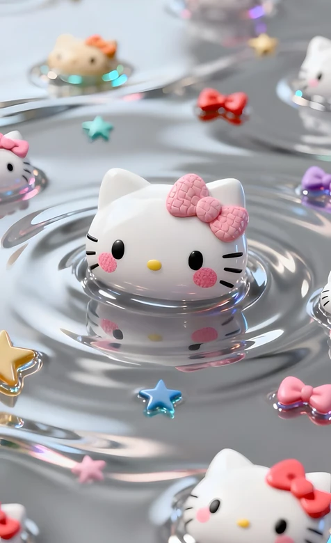 Hello Kitty粉色蝴蝶结·水波纹可爱三丽鸥壁纸（三丽鸥萌系手机壁纸） – 高清 桌面壁纸 开放版权素材 免费