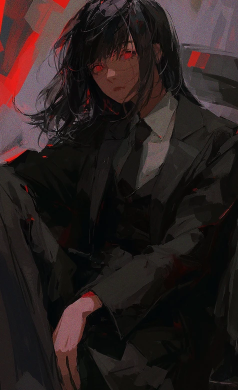 暗黑风长发红瞳西装帅哥·原创插画手机壁纸 – 高清 桌面壁纸 开放版权素材 免费下载 手机电脑通用背景图