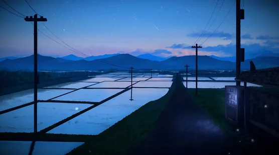 新海诚风乡村水田星空夜景·猫咪守屋唯美动态电脑壁纸 – 高清 桌面壁纸 开放版权素材 免费下载 手机电脑通用背景图
