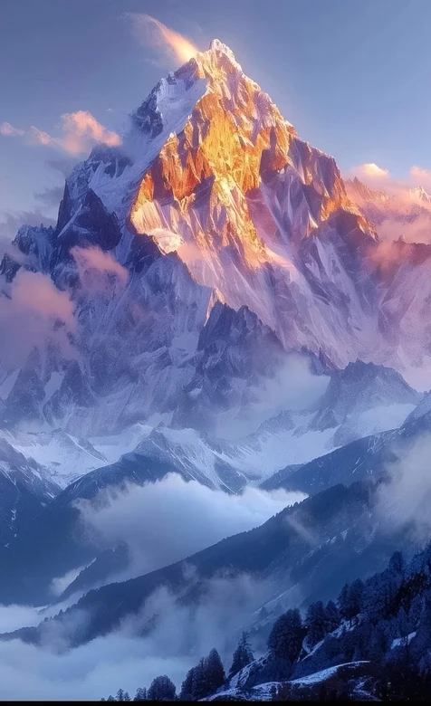 雪山日出·梦幻唯美风 高画质雪山壁纸 – 高清 桌面壁纸 开放版权素材 免费下载 手机电脑通用背景图