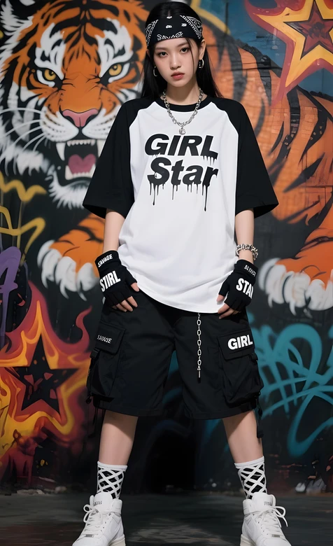潮流女孩·街头潮酷（涂鸦老虎）GIRL Star穿搭壁纸 – 高清 桌面壁纸 开放版权素材 免费下载 手机电脑通用背
