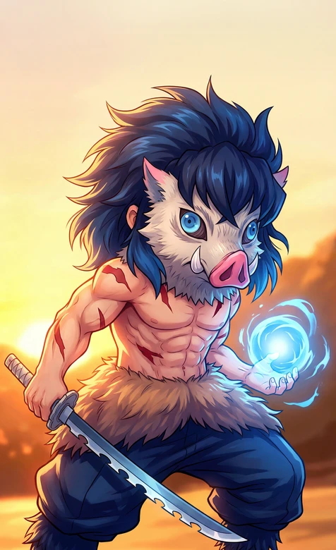 嘴平伊之助·兽头武士刀 日系动漫风鬼灭之刃热血壁纸 – 高清 桌面壁纸 开放版权素材 免费下载 手机电脑通用背景图