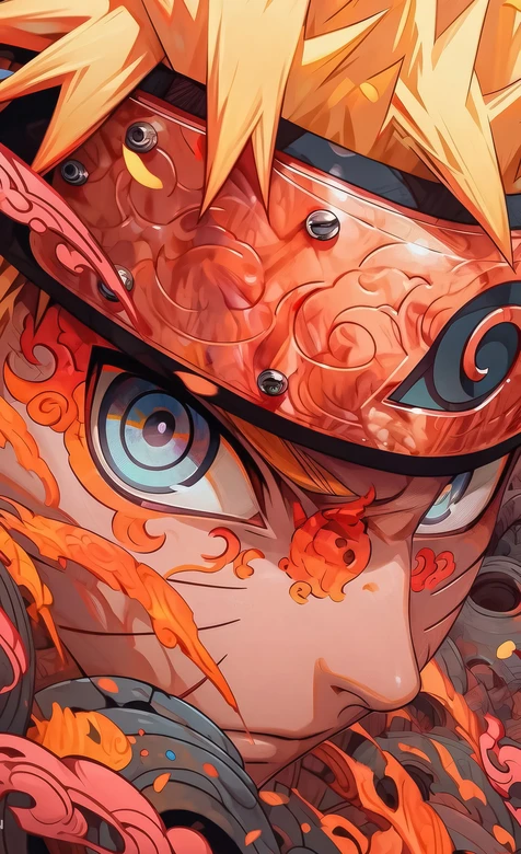 漩涡鸣人·火焰纹饰 日式炫彩插画风 火影忍者热血壁纸 – 高清 桌面壁纸 开放版权素材 免费下载 手机电脑通用背景图