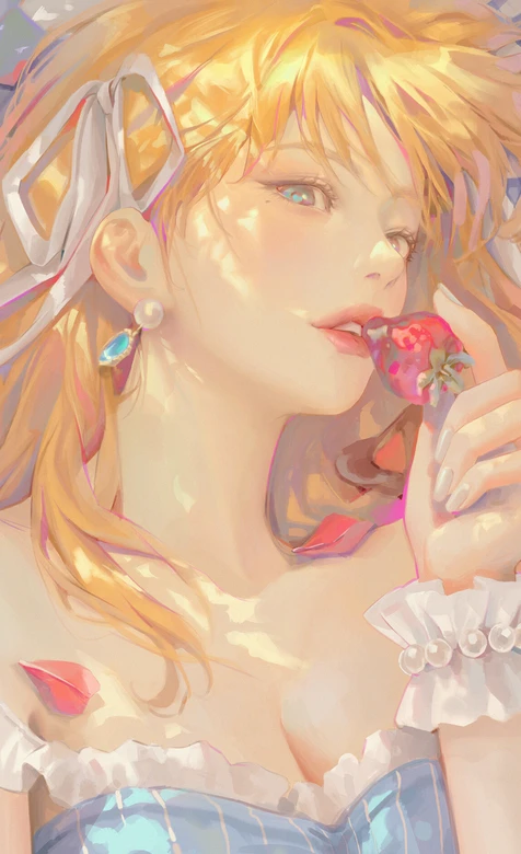 金发少女·手持草莓 唯美写实风原创 手机壁纸精选 – 高清 桌面壁纸 开放版权素材 免费下载 手机电脑通用背景图