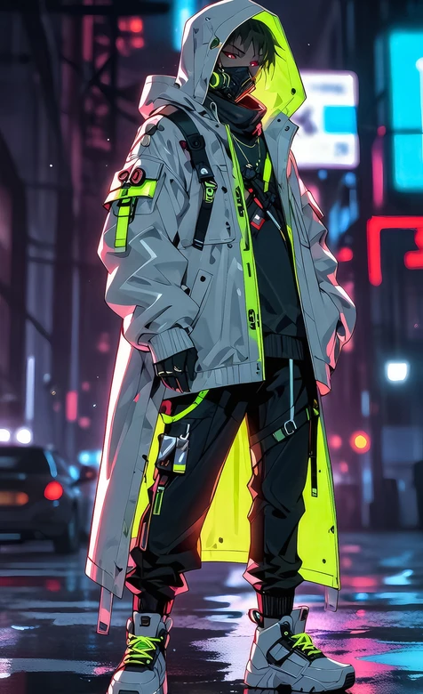 赛博朋克机能风动漫帅哥·霓虹雨夜都市 赛博朋克手机壁纸 – 手机电脑通用背景-iPhone17-1