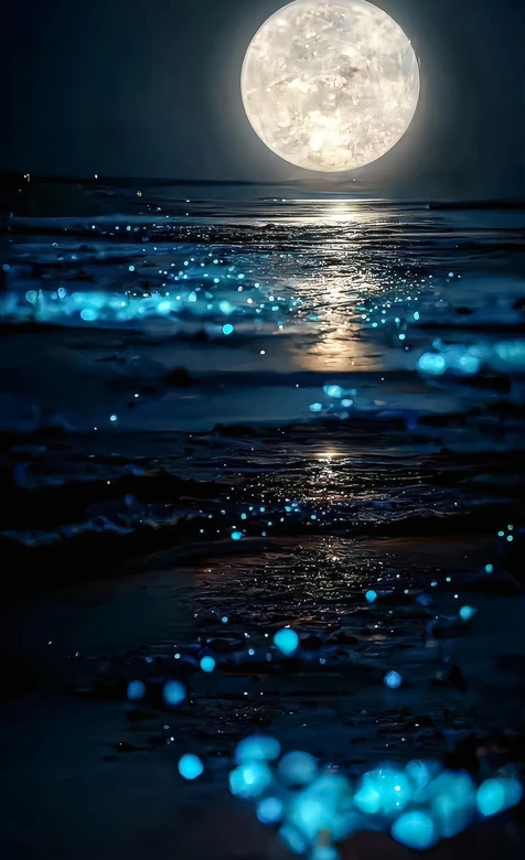 月夜海滩·蓝眼泪荧光海 唯美梦幻治愈风-iPhone17-1