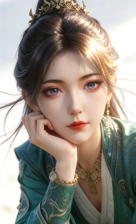 古风美女慕沛灵·鎏金发冠绿衣 唯美国风手机壁纸 – 高清 桌面壁纸 开放版权素材 免费下载 手机电脑通用背景图
