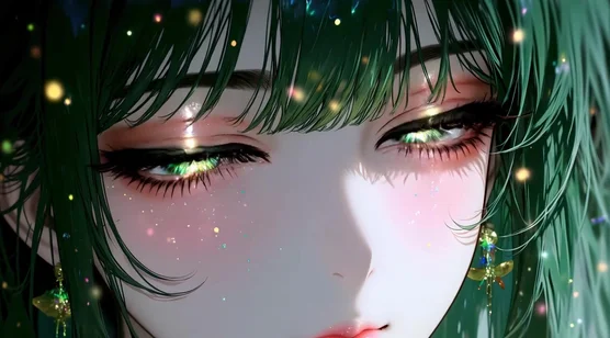绿发少女·四叶草眼瞳 二次元唯美动态电脑壁纸 – 高清 桌面壁纸 开放版权素材 免费下载 手机电脑通用背景图