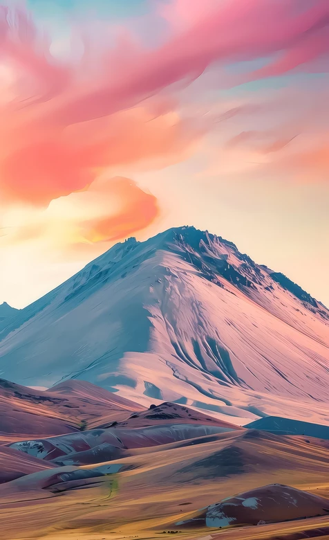 唯美梦幻雪山山峦·暖调黄昏风景手机壁纸 – 高清 桌面壁纸 开放版权素材 免费下载 手机电脑通用背景图