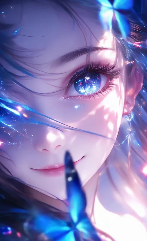 梦幻唯美二次元少女·星空眼眸蓝蝶光效 动态手机壁纸热门款 – 高清 桌面壁纸 开放版权素材 免费下载 手机电脑通用背