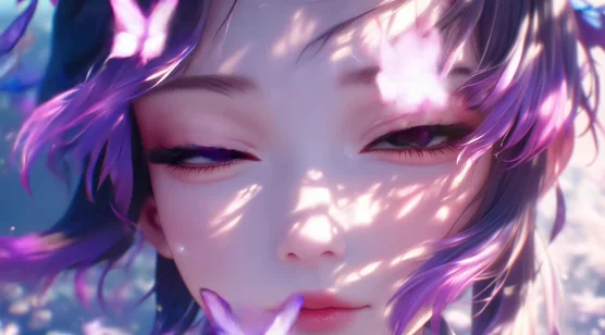 紫发蝶舞少女·唯美梦幻二次元动态电脑壁纸 – 高清 桌面壁纸 开放版权素材 免费下载 手机电脑通用背景图