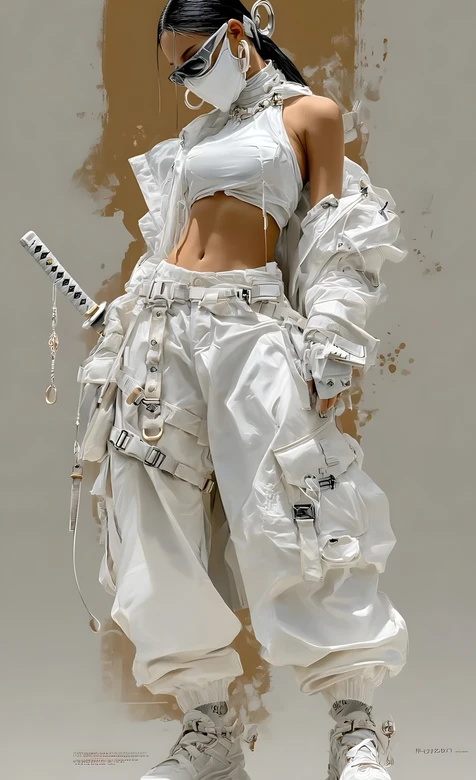 赛博朋克机能风白衣酷飒女·武士刀 原创插画高热度手机壁纸 – 高清 桌面壁纸 开放版权素材 免费下载 手机电脑通用背