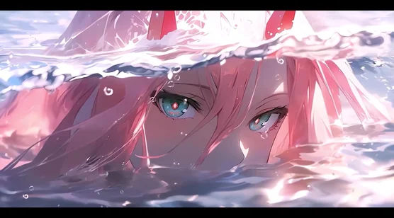 Zero Two（02）·水中凝视 二次元唯美 动态电脑壁纸精选 – 高清 桌面壁纸 开放版权素材 免费下载 手机电