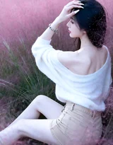 黑长直少女·粉黛草唯美风 仙气短裙高颜摄影图