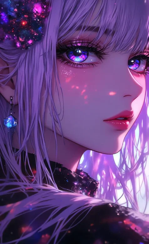 紫发星空眼眸少女·梦幻唯美风 高热度动态手机壁纸精选 – 高清 桌面壁纸 开放版权素材 免费下载 手机电脑通用背景图