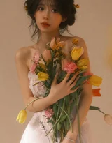 复古唯美花束少女 轻婚纱白纱裙清新艺术照