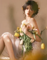复古唯美花束少女 轻婚纱白纱裙清新艺术照