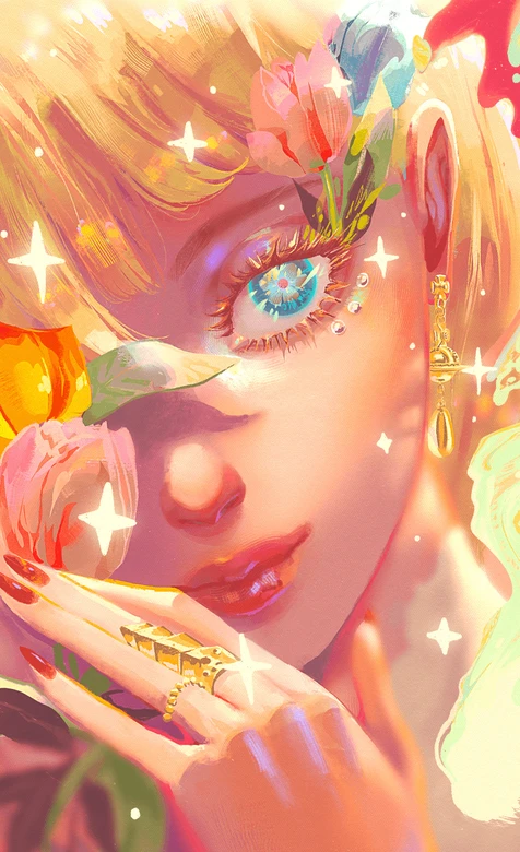 梦幻花饰形象·唯美插画风 星光眼妆高人气手机壁纸参考 – 高清 桌面壁纸 开放版权素材 免费下载 手机电脑通用背景图