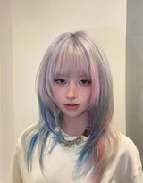 人物长发·蓝白渐变扎染风·时尚染发造型参考图集图片大全