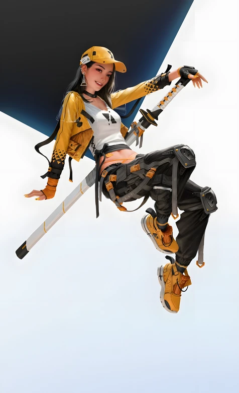 潮酷武士少女·黄黑赛博风 国漫游戏高质感壁纸 – 高清 桌面壁纸 开放版权素材 免费下载 手机电脑通用背景图